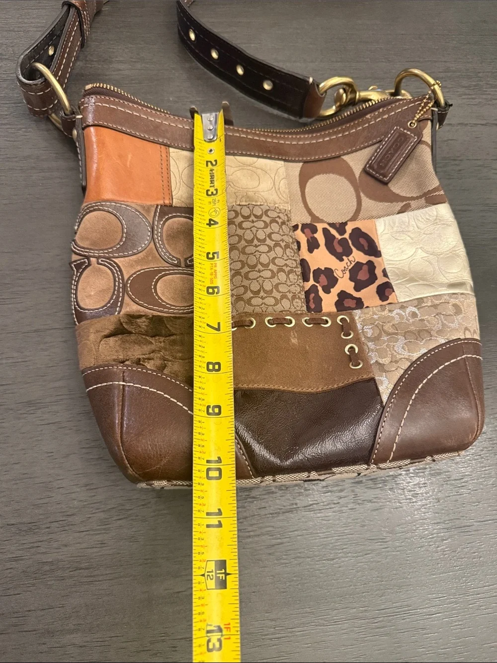 Coach Patchwork Signature Crossbody Bag Brown Animal Print Suede RARE F12840